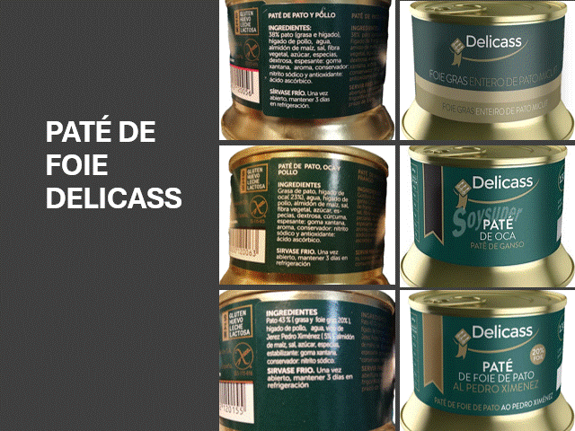 PATÉ "DELICASS" PACK DE 3 LATAS: DE PATO, DE OCA Y DE PATO AL PEDRO XIMENEZ