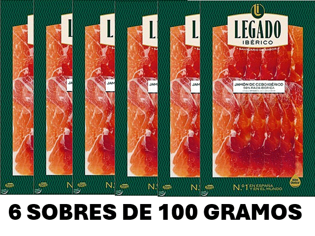 JAMÓN IBÉRICO LEGADO DE CEBO 50% RAZA LONCHEADO SOBRES 100 gms.