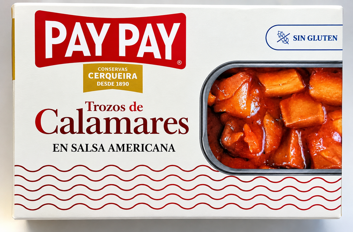 TROZOS DE CALAMARES EN SALSA AMERICANA "PAY PAY" lata de 115 g.