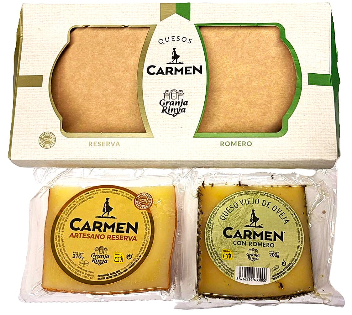 ESTUCHE 2 CUÑAS QUESO CARMEN ARTESANO RESERVA Y VIEJO CON TOMILLO 210+200 gramos