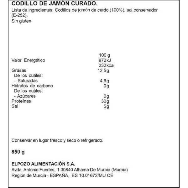 CODILLO DE JAMON DUROC PRECORTADO EL POZO - PIEZA DE 850 GRS. APROXIMADO