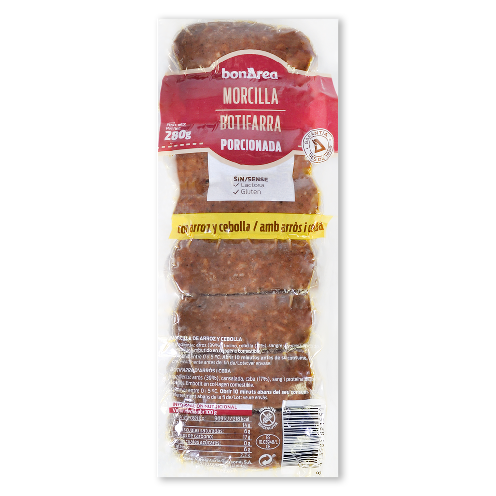 MORCILLAS  DE ARROZ Y CEBOLLA  8 UNIDADES 280 gramos (ESPECIALIDAD)