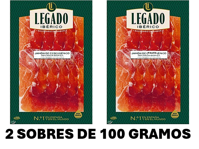 JAMÓN IBÉRICO LEGADO DE CEBO 50% RAZA LONCHEADO SOBRES 100 gms. PACK DE 2 SOBRES