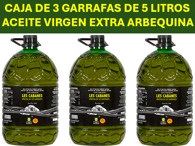 ACEITE DE OLIVA VIRGEN EXTRA variedad ARBEQUINA "LES CABANES" DO Les Garrigues - Garrafa 5 litros - Campaña 25/26