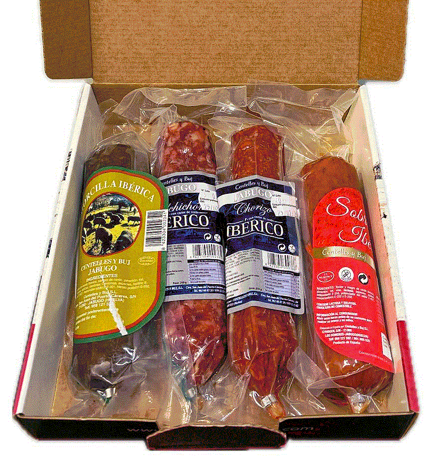 EMBUTIDOS IBÉRICOS DE JABUGO SURTIDO Chorizo, Salchichón, Sobrasada y Morcilla (piezas de 250 grs. total 1 Kilo)