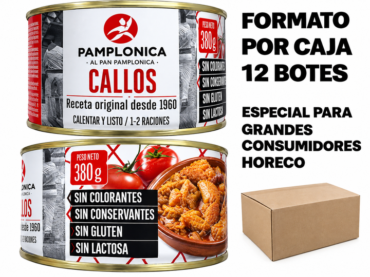 CAJA DE CALLOS EN SALSA, 12 LATAS DE  380 GRS.ESPECIAL GRANDES CONSUMIDORES PAMPLONICA