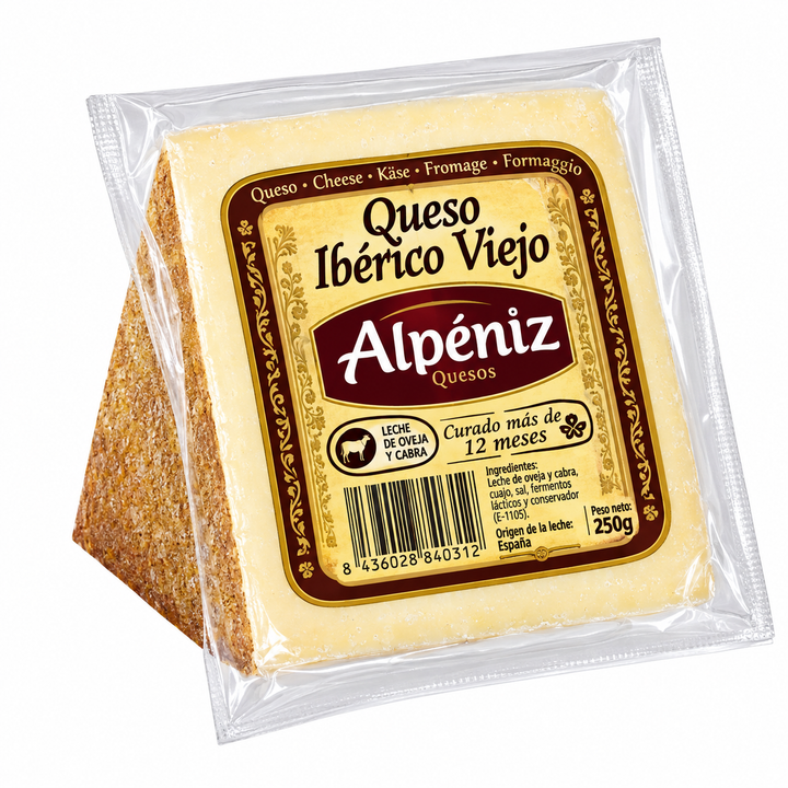 QUESO IBÉRICO VIEJO de leche de OVEJA y CABRA 100x100 origen nacional "ALBENIZ" Navarra - cuña de 250 gramos