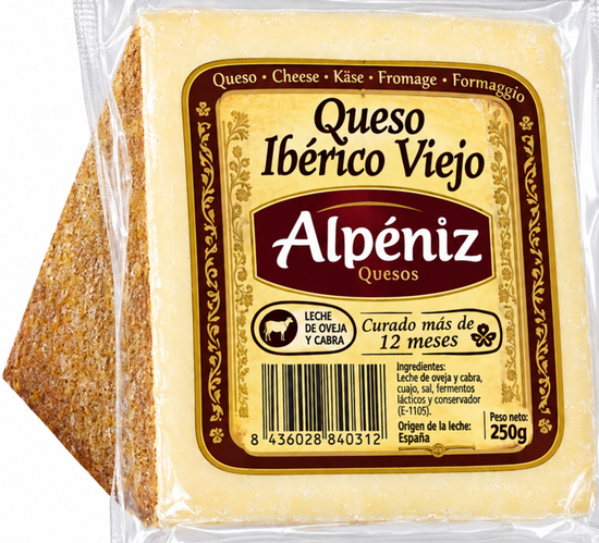 QUESO IBÉRICO VIEJO de leche de OVEJA y CABRA 100x100 origen nacional "ALBENIZ" Navarra - cuña de 250 gramos