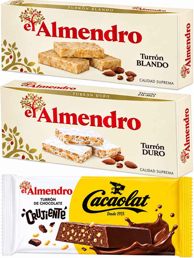 TURRONES EL ALMENDRO, Duro, Blando y Chocolate crujiente