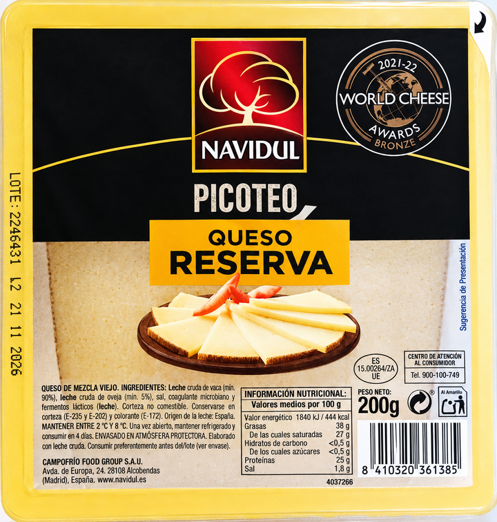 QUESO RESERVA CORTADO "PICOTEO DE NAVIDUL" CUÑA DE 200 GRAMOS