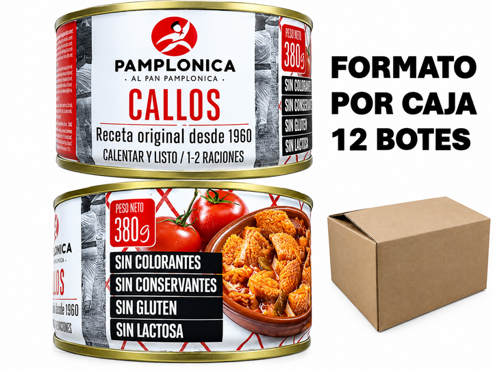 CALLOS EN SALSA, CAJA 12 LATAS DE  380 GRS. GRANDES CONSUMIDORES PAMPLONICA