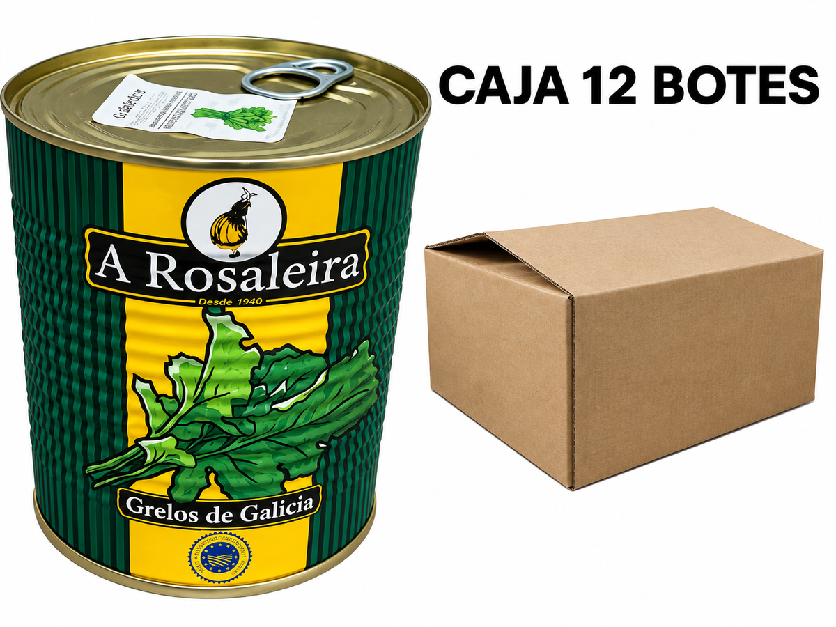 GRELOS EN LATA AUTÉNTICOS DE GALICIA A ROSALEIRA: en caja de 12 botes o por unidades