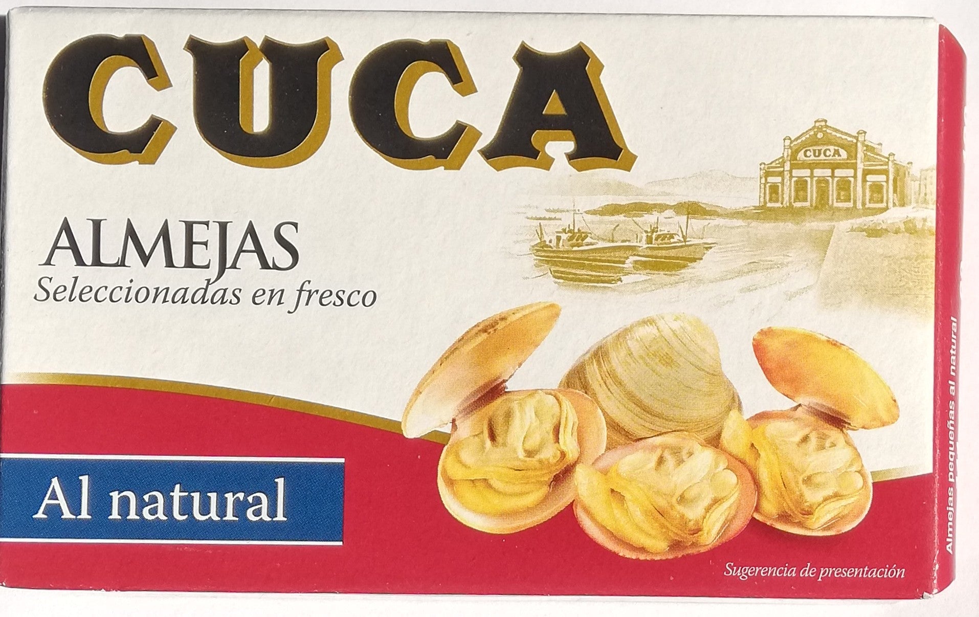 ALMEJA CUCA AL NATURAL lata peso neto 111g. - escurrido 63g - capacidad 120ml.