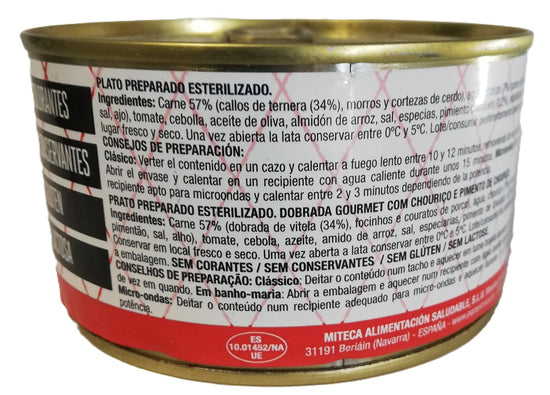 CALLOS DE TERNERA GOURMET CON CHORIZO,  LATA 380 GRS.- 1-2 RACIONES - PAMPLONICA
