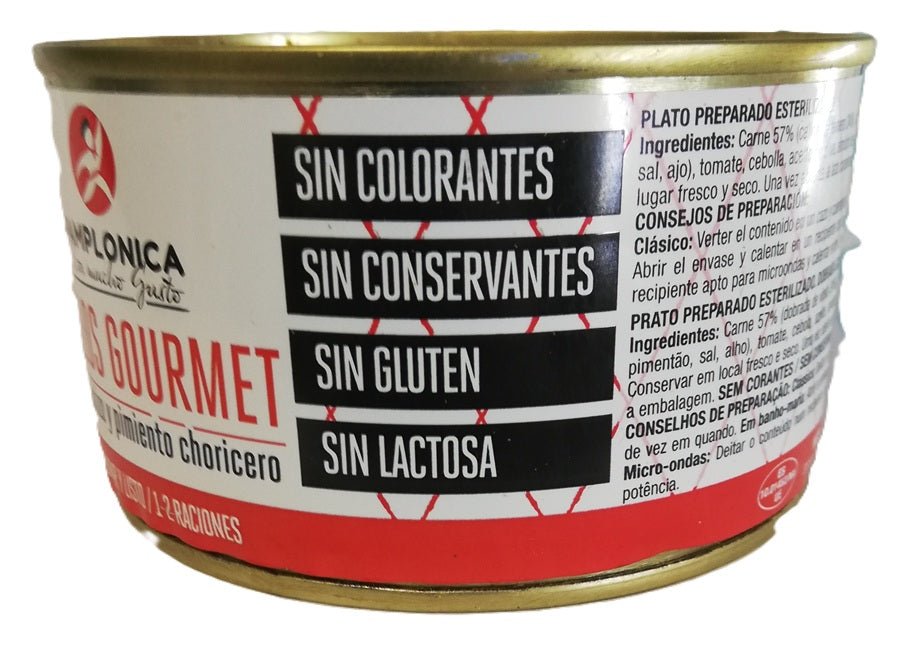 CALLOS DE TERNERA GOURMET CON CHORIZO,  LATA 380 GRS.- 1-2 RACIONES - PAMPLONICA