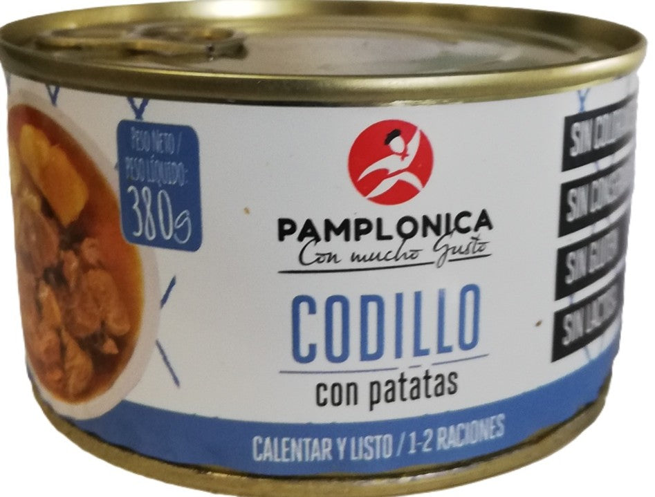 CODILLO DESHUESADO DE CERDO CON PATATAS, LATA 380 GRS. - 1-2 RACIONES - SIN CONSERVANTES - PAMPLONICA