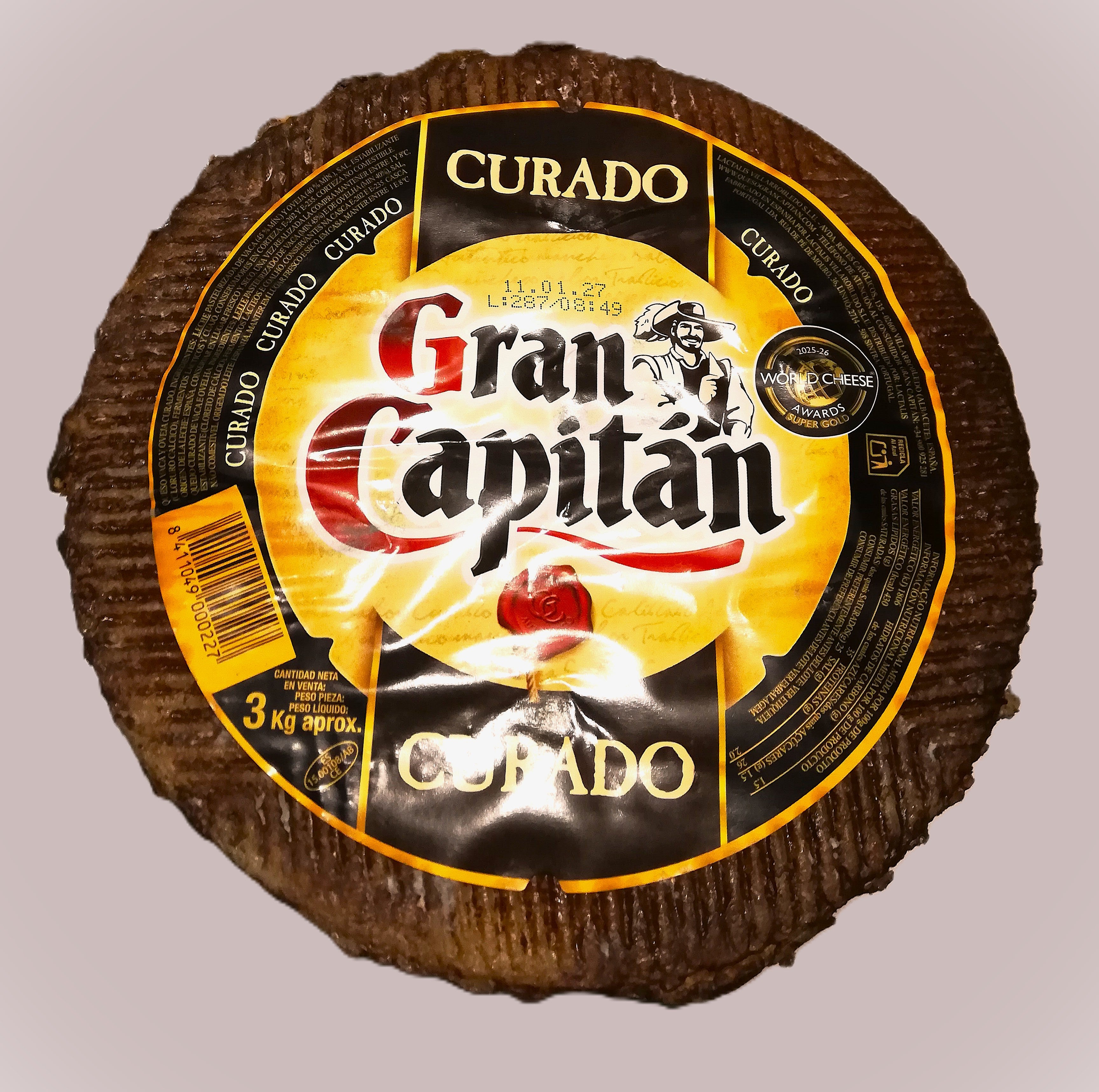 QUESO GRAN CAPITAN CURADO PIEZA DE 3 KILOS