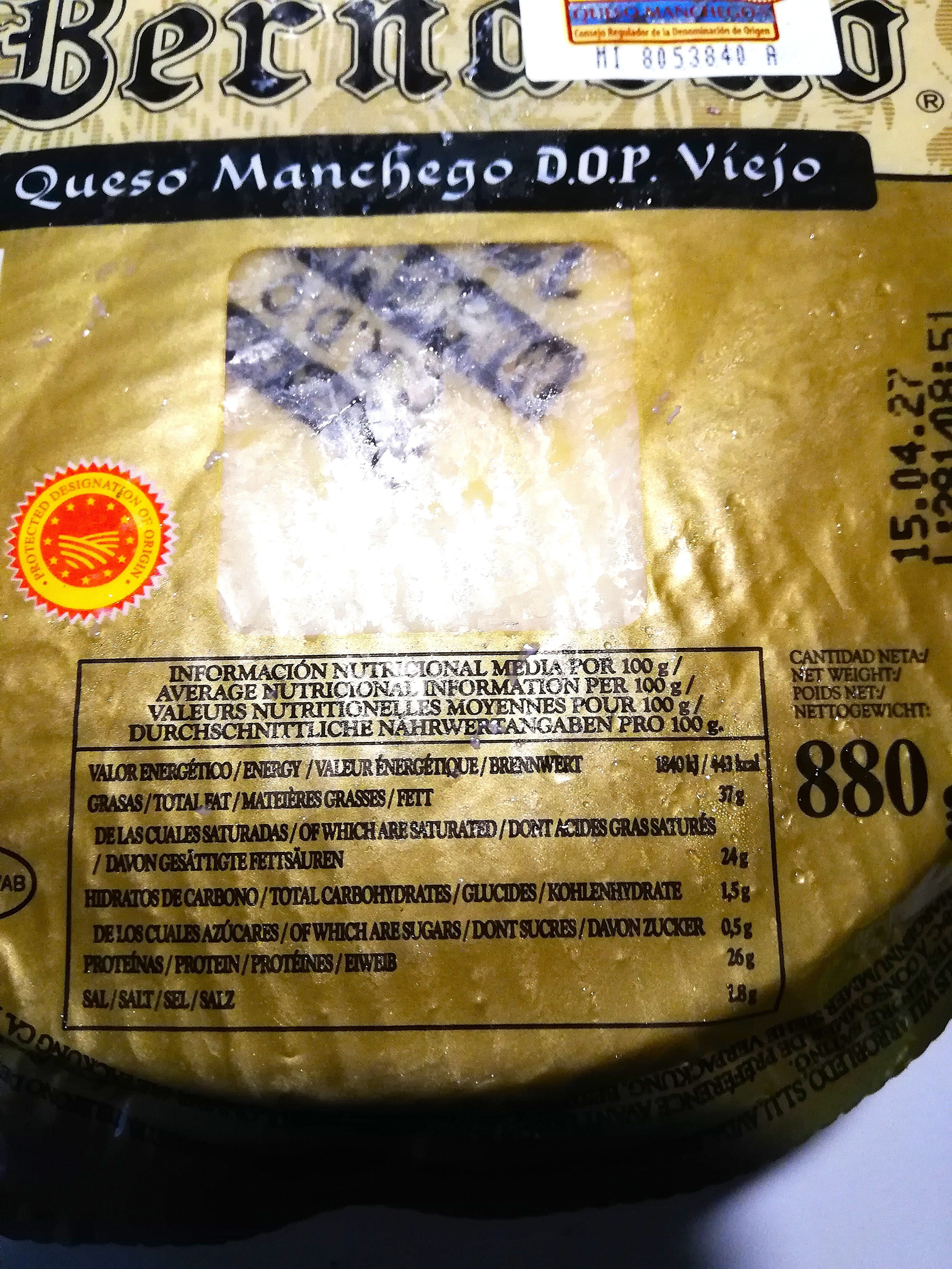 QUESO D.O.P. MANCHEGO DON BERNARDO PIEZA DE 880 GRAMOS