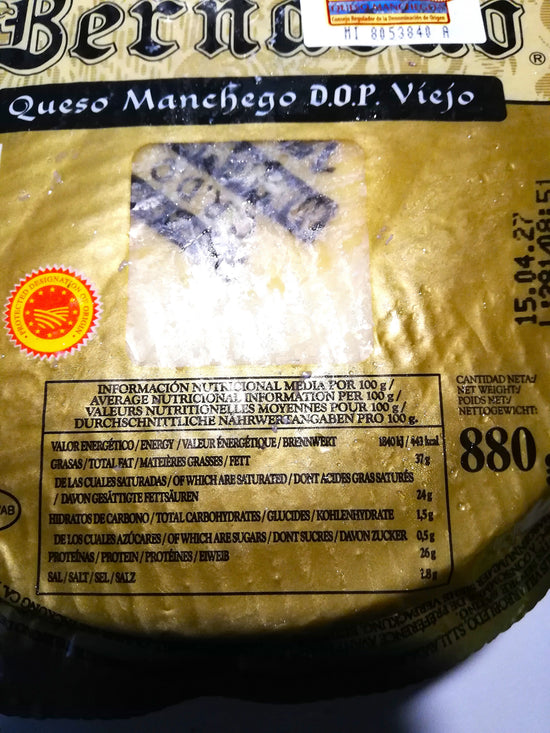 QUESO D.O.P. MANCHEGO DON BERNARDO PIEZA DE 880 GRAMOS