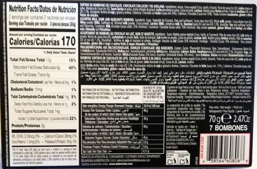 BOMBONES SURTIDO DELAVIUDA - SELECCIÓN DE CHOCOLATES 70 GRS.