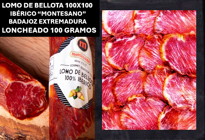 LOMO DE BELLOTA 100X100 IBÉRICO MONTESANO, LONCHEADO EN SOBRE DE 100 gramos
