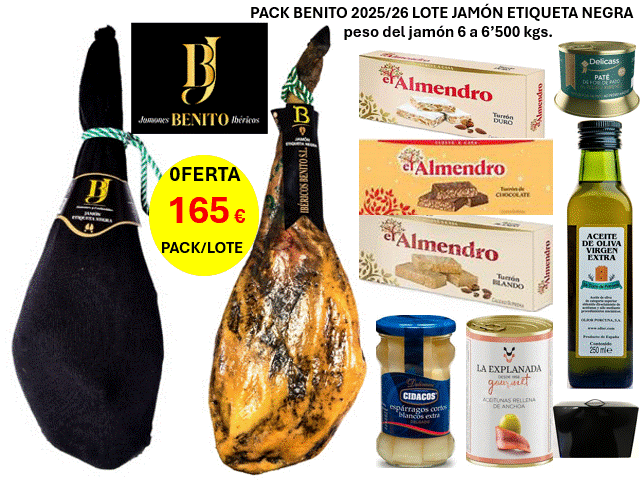 PACK JAMÓN BENITO ETIQUETA NEGRA Y SURTIDO DE PRODUCTOS