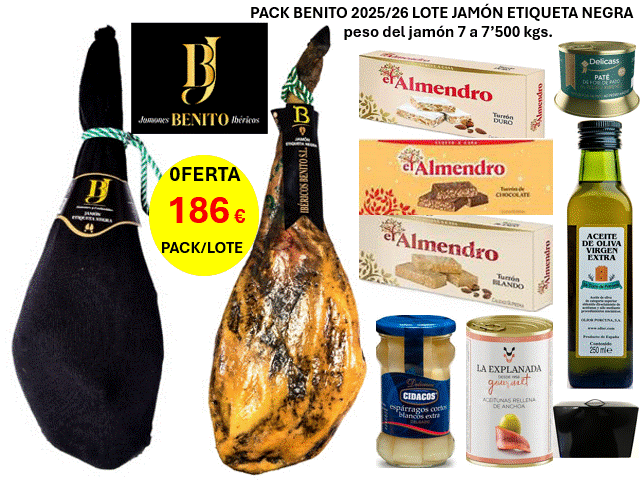 PACK JAMÓN BENITO ETIQUETA NEGRA Y SURTIDO DE PRODUCTOS