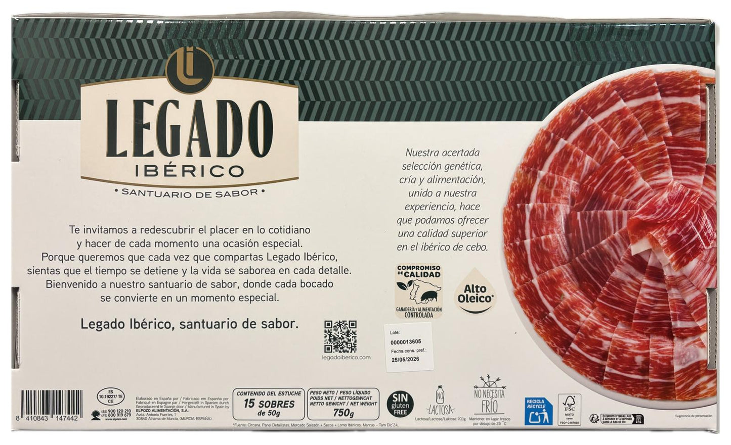 OFERTA MALETIN DE PALETA IBERICA LONCHEADA "LEGADO" (15 sobres x 50 gramos, total 750 g.)