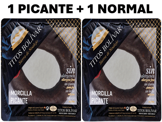 MORCILLA DE JAEN CON CEBOLLA 1 PIEZA NORMAL Y 1 PIEZA PICANTE "Titos Bolivar" Sierra de Noalejo JAEN