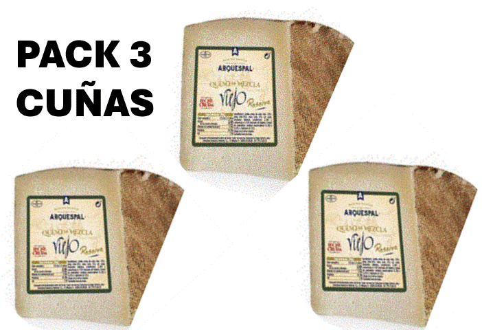 QUESO RESERVA MEZCLA VIEJO ARQUESPAL LECHE CRUDA PACK DE 3 CUÑAS DE 200 GRAMOS (total 600 gramos)