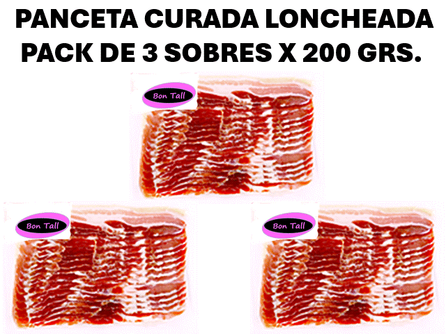 PANCETA CURADA LONCHEADA SOBRE DE 200 GRAMOS APROXIMADO