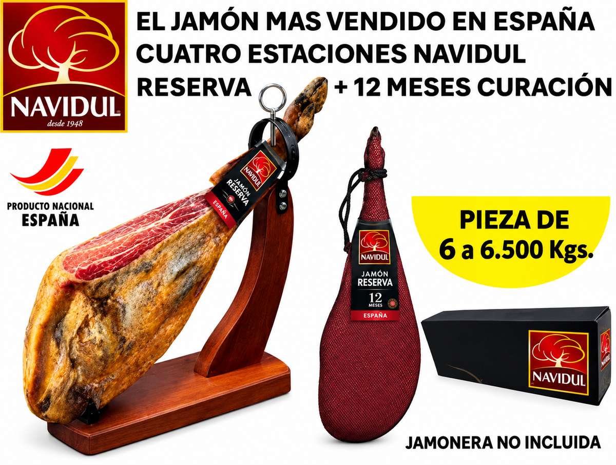 JAMÓN CUATRO ESTACIONES RESERVA NAVIDUL de 6 a 6.5 Kilos en caja lote