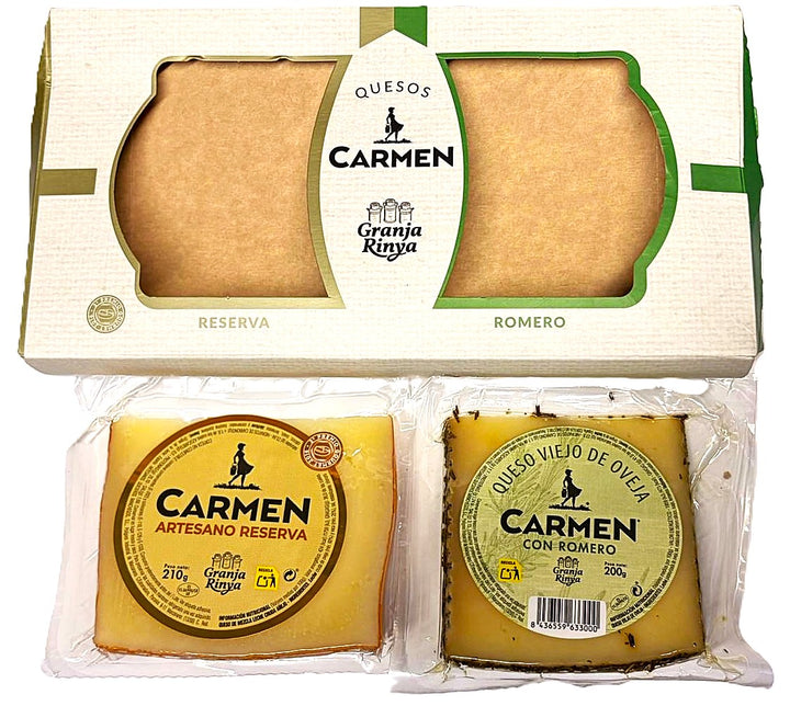 ESTUCHE 2 CUÑAS QUESO CARMEN ARTESANO RESERVA Y VIEJO CON TOMILLO 210+200 gramos
