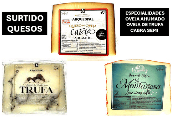 SURTIDO DE QUESOS EN CUÑAS - OVEJA AHUMADO - OVEJA TRUFA - PURO DE CABRA (peso total: 550 a 600 gramos)