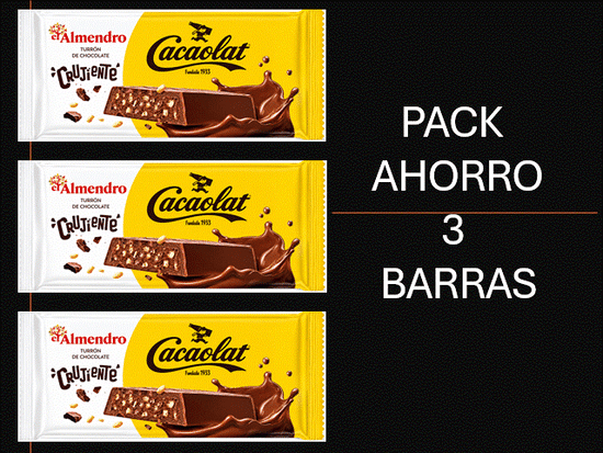 TURRON DE CHOCOLATE CRUJIENTE "CACAOLAT" EL ALMENDRO PACK AHORRO TRES TABLETAS DE 180 GRAMOS - NOVEDAD DE LA CAMPAÑA 2026/2027