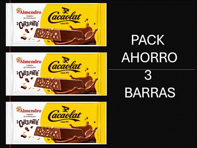 TURRON DE CHOCOLATE CRUJIENTE "CACAOLAT" EL ALMENDRO PACK AHORRO TRES TABLETAS DE 180 GRAMOS - NOVEDAD DE LA CAMPAÑA 2026/2027