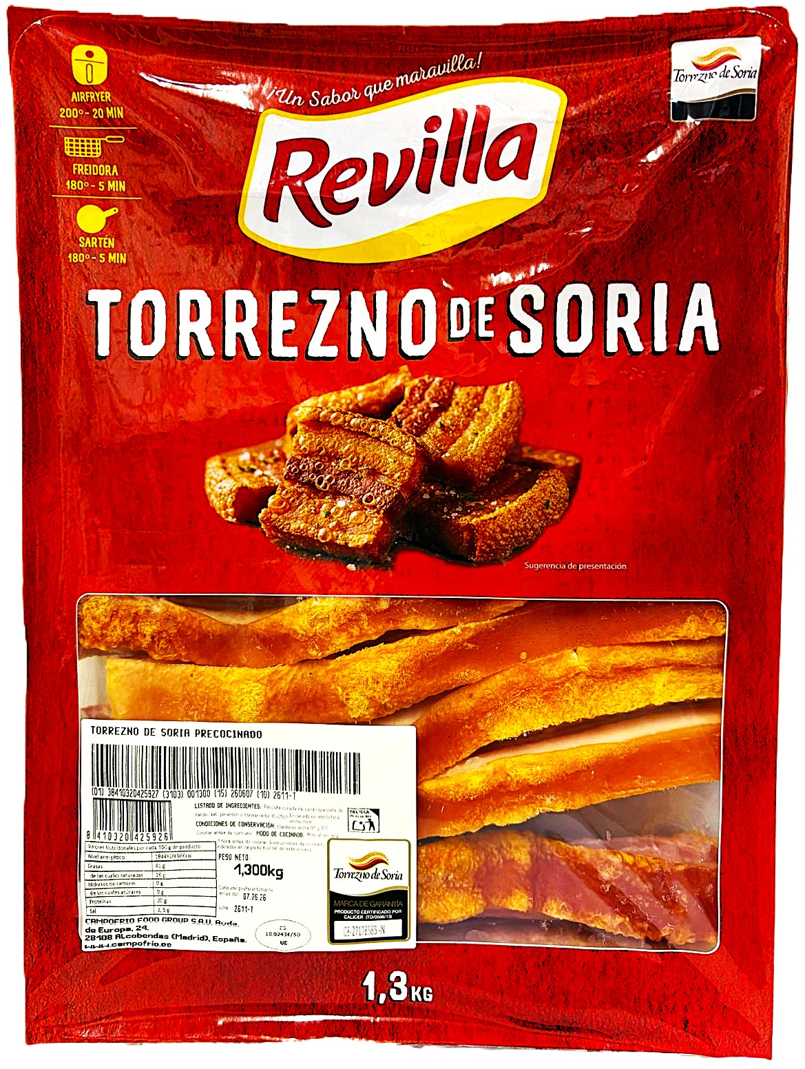 TORREZNOS DE SORIA PRECOCINADOS "REVILLA" bandeja de 1300g.