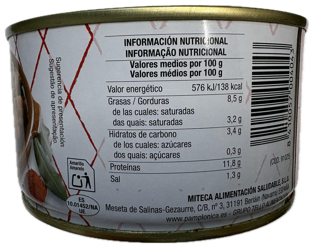 CALLOS EN SALSA, CAJA 12 LATAS DE  380 GRS. GRANDES CONSUMIDORES PAMPLONICA