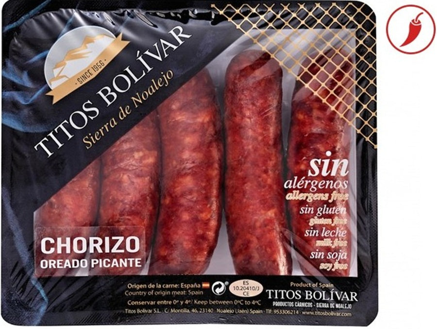 CHORIZO PICANTE DE JAEN OREADO 330 GRAMOS APROX."TITOS BOLÍVAR"