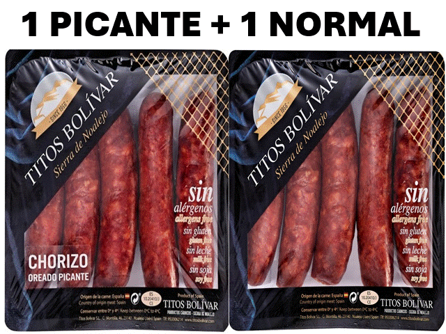 CHORIZO DE JAEN NORMAL Y PICANTE "Titos Bolivar" Sierra de Noalejo JAEN (330g + 330g)