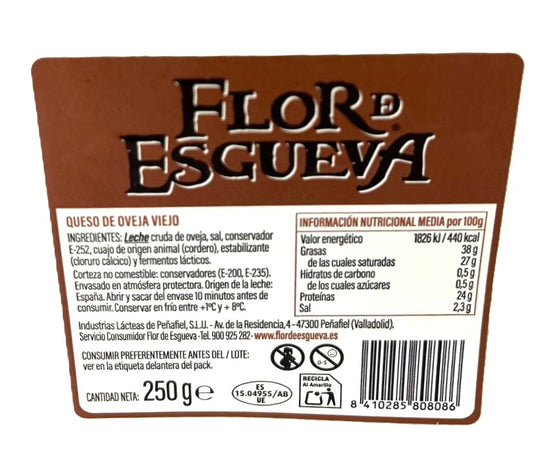 FLOR DE ESGUEVA QUESO DE OVEJA EN CUÑA DE 250 GRAMOS