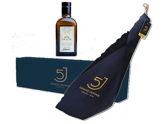 Jamón 5 jotas 100% ibérico de Bellota pata negra con regalo aceite de Jaen