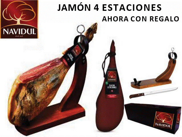 JAMÓN CUATRO ESTACIONES DE NAVIDUL EN LOTE CON REGALOS