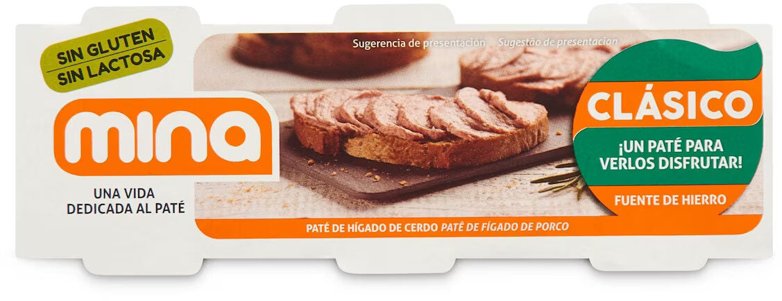 Paté MINA clasico en pack de 3 botes de 80g.