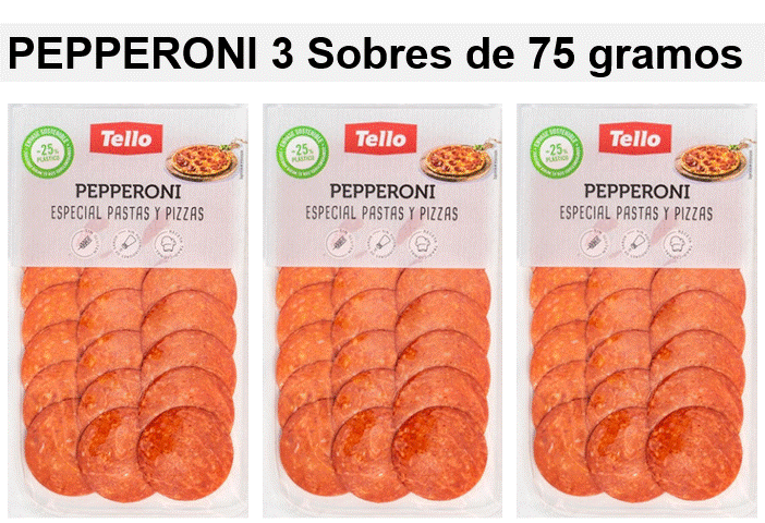 PEPPERONI LONCHEADO MARCA TELLO - 3 SOBRES DE 75 GRAMOS
