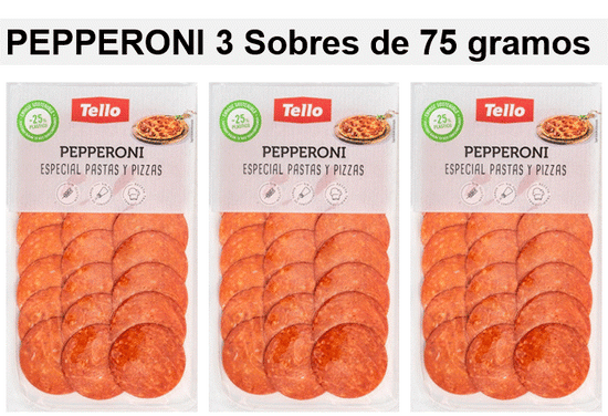 PEPPERONI LONCHEADO MARCA TELLO - 3 SOBRES DE 75 GRAMOS